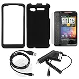 GTMax Black Hard Rubber Snap On Cover Case + Clear LCD Screen Protector + B ....