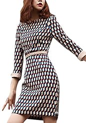 Elbow Length Sleeves Plaid Print Bodycon Dress/Midi Dress 