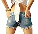 VIGVOG Women Low Waist Rivet Denim Short Aysm Hem Hot Night Pant