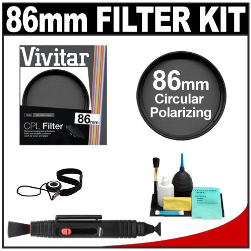 Vivitar 86mm Circular Polarizer Glass Filter + LensPen + CapKeeper + Lens Cleaning Kit for Canon, Nikon, Sony, Olympus & Pentax Lenses