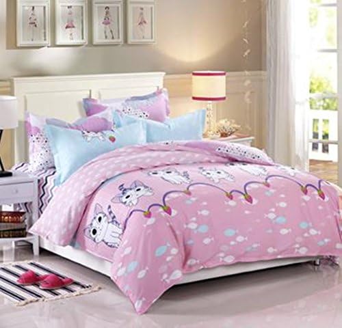 Complete a full set of bedding made of pure cotton cotton spring bedding bag the sheets pillow covers 1.8 m 2.0 double bed is contracted and bedding (1.8 m (6 ft), Cheese cat)