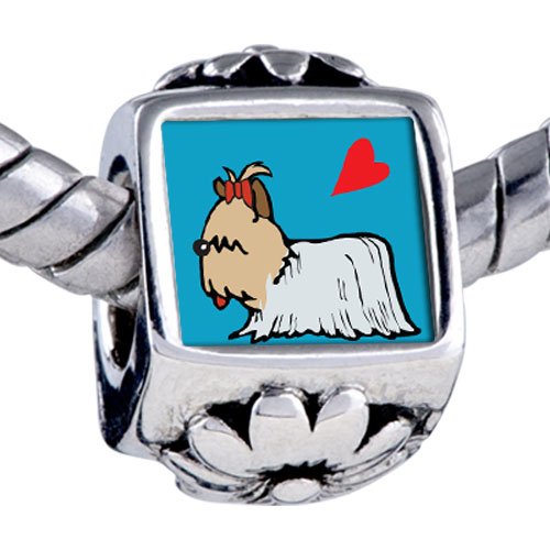 Pandora Style Bead Yorkshire Terrier Dog White Beads Fits Pandora Bracelet
