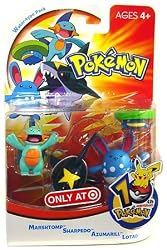 Pokemon Mini Action Figure Set Water Type Pack with Marshtomp, Sharpedo, Azumarill & Lotad
