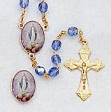 Crystal Rosary - Our Lady of Grace - 7mm Crystal Beads - 21in. Gold Chain - Center Piece with Matching Lapel Pin - Gift Box Included - IMPORTED FROM ITALY