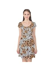 Polyester/Spandex Cap Sleeves Stretchy Leopard Print  Dress