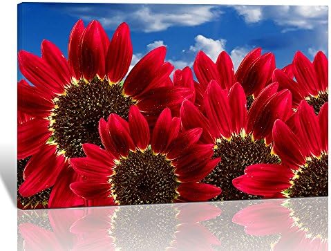 Spirit Up Art One Panel Modern Giclee Prints Framed Floral Artwork Red Sunflowers Picture Print to Photo Printed Paintings on Canvas Wall Art Decor for Home Walls Office Decorations 12 by 16 inch