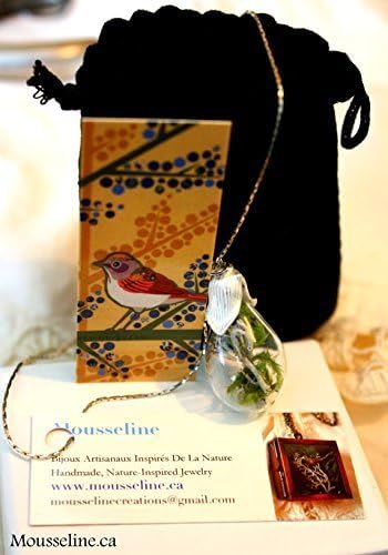 Glass drop lichen and moss terrarium necklace