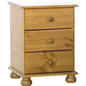 Bedside Cabinet with 3-Drawers and Bun Turned Feet, Pine