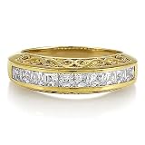 14K Yellow Gold Vermeil Princess-Cut Channel-Set Cubic Zirconia Ring - Ideal Gift For Mother, For Her, Birthday, Anniversary, Bridal, Wedding, Engagement