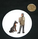 3" button / pin printed with man, human, body, individuals, individual, persons, dogs, hand, humans, use, give, people, youth, person, dog, gesture, command