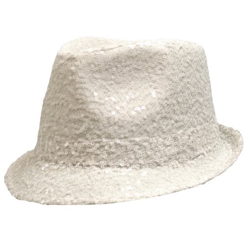 White Flashy Fedora Hat Covered In Tiny Sequins