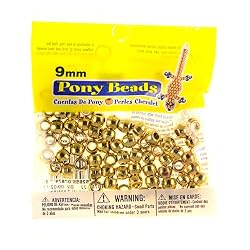 Gold Metallic Pony Beads, 9mm, 65pc Pkg (Pack of 1)
