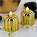 FL-1520 | Professional Quality 2 Piece LED Gold Flower Tea Light Battery Candle Set, A safe and efective way of dressing tables for any event