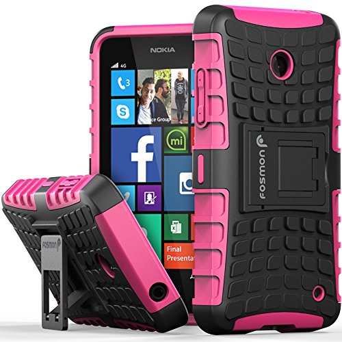 Fosmon [RUGGED] Nokia Lumia 630, Nokia Lumia 635 Case - HYBO-RAGGED Heavy Duty Hybrid Protective Cover with Kickstand - Retail Packaging (Hot Pink)