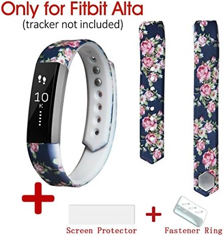 Purest Printing Fitbit Alta Bands with Screen Protector, Newest Adjustable Replacement Bands for Fitbit Alta/ Fitbit Alta band/ Fitbit Alta Bands ... (Peony, Large)