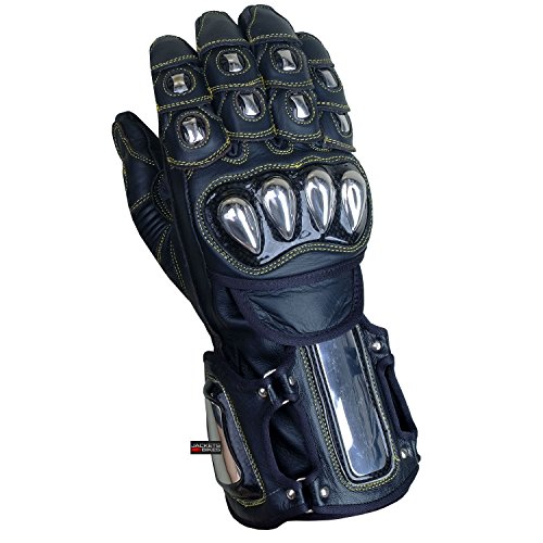EXCALIBUR BLACK LEATHER CARBON & STEEL ARMOR MOTORCYCLE GLOVES
