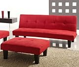 Red Microfiber With Adjustable Back Klik Klak Sofa Futon Bed Sleeper with Ottoman
