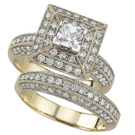 14K Yellow Gold Diamond Wedding Set Semimount