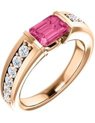 14K Rose Gold 7.00x5.00mm Emerald Cut Pink Tourmaline and Diamond Ring -- LIFETIME WARRANTY