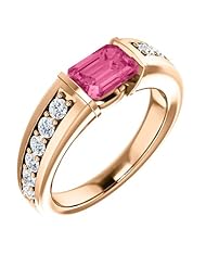 10K Rose Gold 7.00x5.00mm Emerald Cut Pink Tourmaline and Diamond Ring -- LIFETIME WARRANTY