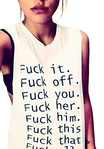 AMiERY Womens White Funny T Shirts with Saying Cut Out Juniors Sleeveless Shirts