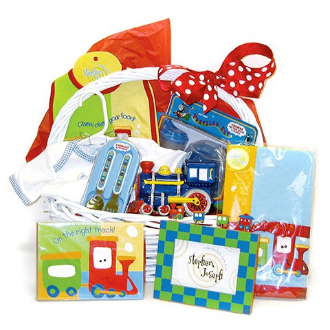 Train Themed New Baby Boy Gift Basket - Great Shower or First Christmas Holiday Gift Idea
