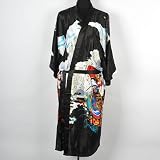 Shanghai Tone® Geisha Kimono Bath Robe Night Gown Knee-Length Black One Size
