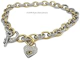 Cubic Zirconia Necklaces - Two Tone Pave Heart Pendant & Key CZ Necklace/Choke