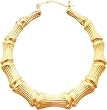 14K Yellow Gold Bamboo Hoop Earrings Jewelry New |C