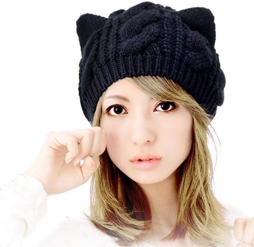 Imixcity Women's Hat Cat Ear Crochet Braided Knit Caps