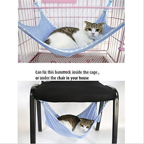 FO Pet Cat Kitten Rabbit Ferret Mesh Hammock Bed Comfort Animal Hanging Cat Cage, Blue, L