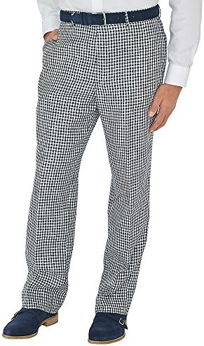 Paul Fredrick Men's Navy Check Pure Linen Flat Front Pants Navy 36