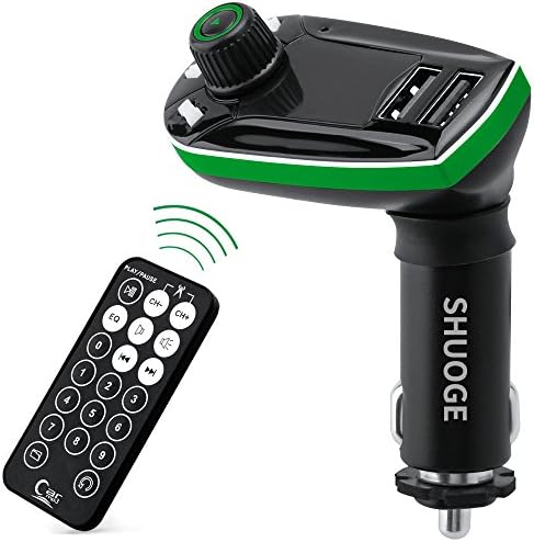 Portable Car MP3, SHUOGE Bluetooth MP3 Player FM Transmitter Hands-free Car Charger with SD Port and Remort Control for Iphone Plus 6 6s, Samsung Galaxy, iPad,etc (Green)