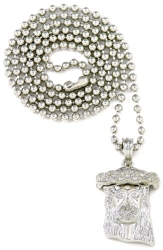 Crowned-Jesus-Necklace-All-Silver-Color-New-Mini-Size-With-27-Inch-Ball-Style-Chain