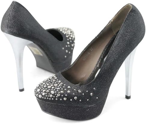 SHOEZY Fashion Womens Crystals Glitter Party High Heels Platform Court Shoes