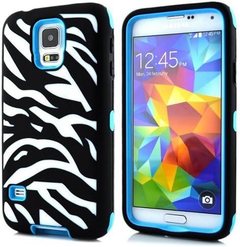 Minnesota Computers S5 Armored Protective Case 3-in-1 Hybrid Cover Works with Galaxy S5 / SV / i9600 2014 (Zebra Blue)