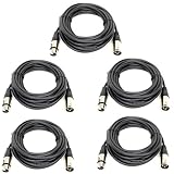 GLS Audio 25ft Mic Cable Patch Cords - XLR Male to XLR Female Black Microphone Cables - 25' Balanced Mike Snake Cord - 5 PACK