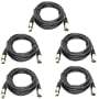 GLS Audio 25ft Mic Cable Patch Cords - XLR Male to XLR Female Black Microphone Cables - 25' Balanced Mike Snake Cord - 5 PACK