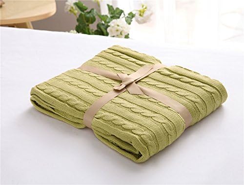 Jamemory Cotton Crochet Knitted Bedding Throw Soft Travelling Cover Blanket Cable Knitting Pattern Light Green