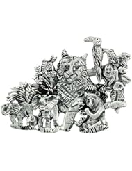 Sterling Silver Jungle Animals Brooch Pin, 1 3/4 inch wide