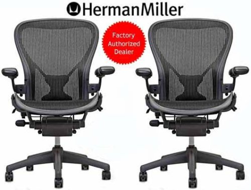 TWO - Herman Miller Aeron Chair Medium Size (B) PostureFit Support Graphite Classic Carbon Pellicle