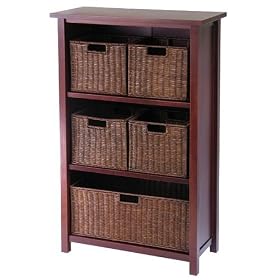 4 -Tier Storage Shelf with 5 Baskets - Walnut by Winsome Furniture