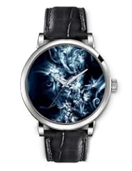 SPRAWL Aanalog Fashion Series Silver Ladies Watches of Genuine Black Leather Strap,Unique Wrist Watch for Women Girls Designed with Smoke shaped metallic blue branches