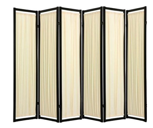 Oriental Furniture Modern Furniture, 6-Feet Helsinki Fabric Japanese Privacy Screen Room Divider, 6 Panel Black On Sale