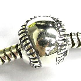 Sterling Silver Baseball Bead Charm For European Charm Bracelets - Pandora Troll Biagi Chamilia