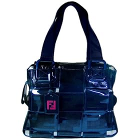 Fendi Xword Blue Metallic Leather Tote 8BR568