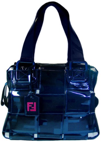 Fendi Xword Blue Metallic Leather Tote