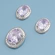 Sterling Silver Pendant and Earrings Set - Round Cut Lavender CZ in Prong Set