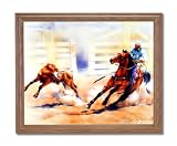 Western Rodeo Cowboy Calf Roping Horse Animal Home Decor Wall Picture Oak Framed Art Print