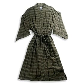 Claiborne - Mens Flannel Plaid Robe, Brown, Red